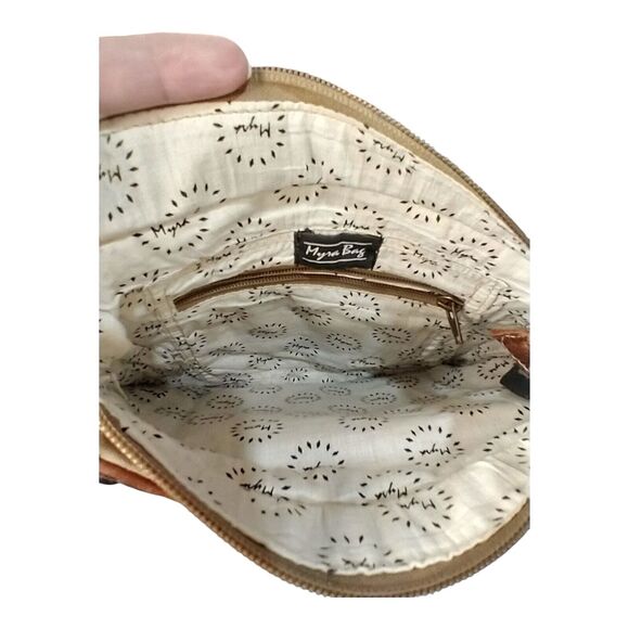 Myra Bag Composition Crossbody Purse Cowhide Leather & Canvas Western Boho - Picture 10 of 12